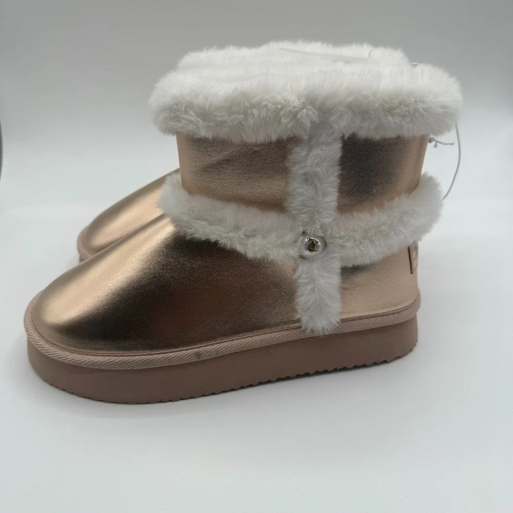 Juicy Couture‎ Rose Gold Faux Fur Boot Womens Size 8 Ankle WInter Boot Y2K NEW